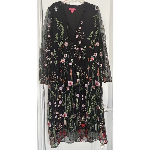 Catherine Malandrino Black Dress Sheer Embroidered Layer with Tassels Size XL - Picture 1 of 5